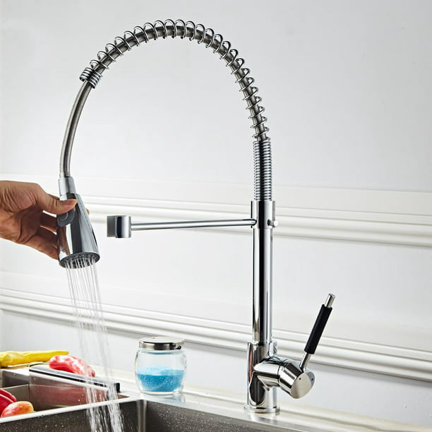 Details about  / Kitchen Sink Stainless Steel Faucet Single Hole Pull-down Brushed Nickel Sprayer